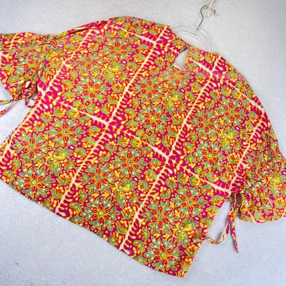 MARIMEKKO Womens 40 Jade Simbad Retro Floral Boho Tie Dye Tie Sleeve Blouse - Picture 10 of 10